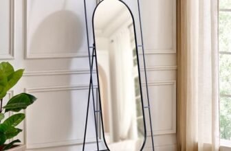 Home Centre | Saga Metal Standing Mirror | Full Length Dresser Mirror | Black | 1 Year Warranty
