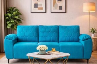 Centuary Sleepables Modena Premium Sofa|Classy Quilted Suede Fabric Upholstery|Fiber-Filled Back Cushion|Wide Plush Fibrefilled Armrests|Ergonomic Lumbar Support |Oasis Blue|3 Years Warranty
