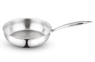Borosil Cookfresh Tri-ply Stainless Steel Frypan with Handle | Gas, Induction Compatible | SS304 Food Grade Steel Frying Pan | Even Heat Distribution | Dishawasher Safe | 5 Year Warranty (2.3 L)