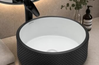 Plantex Round Ceramic Table Top Wash Basin/Designer Counertop Washbasin/Vessel Sink for Bathroom/Home/Restaurant (White & Black-17 x 17 x 6 Inch)