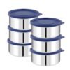 ATTRO Prime Stainless Steel Single Wall Storage Containers Airtight & Leak Proof Containers for Office Use, School, Picnic, 400ml -Blue-Set Of 6
