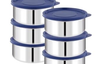 ATTRO Prime Stainless Steel Single Wall Storage Containers Airtight & Leak Proof Containers for Office Use, School, Picnic, 400ml -Blue-Set Of 6