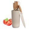 Hddify Chef Knife with Leather Sheath, Full Tang Kitchen Knife with Ergonomic Wooden Handle, Multipurpose Stainless Steel Blade for Cutting Meat, Vegetables, Fruits (6 Piece Kitchen Knife Set)