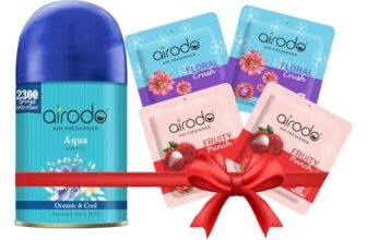 Airodo Automatic Air Freshener Automizer Refill (Oceanic & Cool 235ml) + Pocket Gel Mix – 40g (Assorted 2 Floral and 2 Cirtus fragrances)| For Home & Office | Long Lasting Fragrance