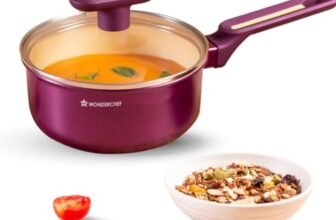 Wonderchef Bellagio Sauce Pan | 16 cm | 1.4 L | Non-Stick Ceramic Coating | Non-Toxic | Pure Aluminium | PFAS and PFOA Free | 3mm Thickness | Two-Tone Soft-Touch Handle & Knob | 2 Years Warranty