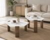 The Attic Marvo Coffee Table Set of 2 for Living Room, Hexa Shape, Wooden Carved Legs, White Marble and Natural Wood