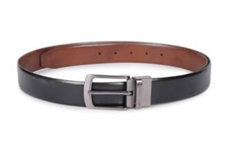 Louis Philippe Men 100% Italian Leather Shiny Nickel Buckle Formal Reversible Belt