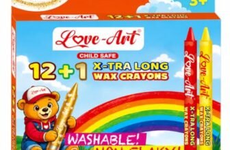 Love-Art 12+1 X-TRA Long Wax Crayons for Kids | Extra Long, Ultra Smooth & Vibrant Colour Crayons | Non-Flaky, Washable Wax Colours for Drawing, Colouring, Art & School