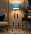 tu casa Foldable Tripod Metal Floor Lamps with Aqua Shade for Home Décor, Bedrooms Corner, Living Room, Gifting, Diwali Decoration, Hall, Office, Study Room (Height: – 50″) – Bulb not Included