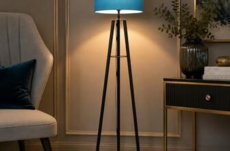 tu casa Foldable Tripod Metal Floor Lamps with Aqua Shade for Home Décor, Bedrooms Corner, Living Room, Gifting, Diwali Decoration, Hall, Office, Study Room (Height: – 50″) – Bulb not Included