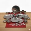 E – Ezra 36 Pieces Stainless Steel Dinnerware/Dinner Set – 6 Thali, 6 D.Plate, 12 Bowl, 6 Glass, 6 Spoon, Kitchen Set for Home & Restaurants, Family – Silver Dinnerware Set