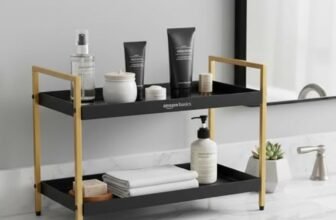 Amazon Basics 2-Tier Multipurpose Metal Countertop Organizer Rack – Kitchen, Bathroom & Dressing Table Storage Stand | Spice Rack, Cosmetic & Bathroom Organizer | 40.9L X 20W x 30H cm
