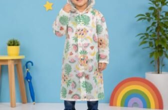 Crackles Kids Printed Raincoat for Boys & Girls, Hooded Waterproof Rain Coat with Full Sleeves and Front Button Closure, for 8-11 Years Girls and Boys, Child Height 110–130 cms