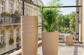 Go Hooked 18 Inch Tower Pots with Saucer Tray Planter – Lightweight, Premium Outdoor & Indoor Planters, Perfect for Balcony & Terrace Gardens (Brown, Pack of 6)