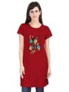 KAFF Women’s Regular Fit Long Top with Slit-Single Pcs- 100% Cotton (X-Large, Red)