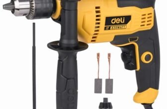 Deli DL-CZ13-E6 820W Corded Electric Impact Drill with 3 Jaw Design 0-3000 RPM No-Load Speed 0-48000/min Impact Rate Copper Wire Motor 240v-60hz Drilling Tool for Wood Steel Metal & Concrete (1Pc)