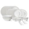 Larah by Borosil Ora Gold Fluted Series Opalware Dinner Set | 44 Pieces for Family of 8 | Microwave & Dishwasher Safe | Bone-Ash Free | Crockery Set for Dining & Gifting | Plates & Bowls | White