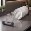 Plantex Stainless Steel Plate Stand for Kitchen Cabinet/14 Slot Plate Rack Organiser/Saucer/Dish Rack Organiser for Kitchen with Anti-Scratch Base (Size-4Inches, Slot- 14, Pack of 1)