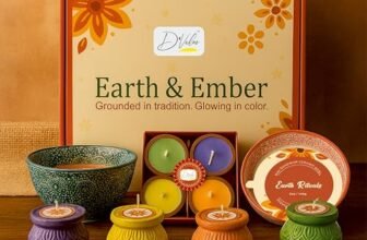 D’Velas™ Earth & Ember Christmas Gift Set | 2 Scented Bandhani Bowl Candles, 4 Handpainted Votive Cups & 4 Scented Candles | Holiday Home Decor & Gifting | New Year Eve | Premium Fragrance
