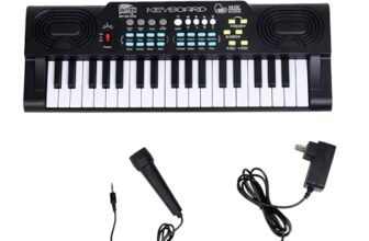 Intern INT-KB-3701 37 Keys Mini Keyboard Piano for Kids & Beginners with Microphone, 5V DC Power Adapter, 22 Demo Songs, 8 Rhythms, 8 Tones, Portable Electronic Musical Keyboard, Black