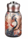 Mini Vacuum Insulated Water Bottle 300 ml, Double Wall Stainless Steel Thermal Flask with Decorative Peacock Print, Compact Travel Mug for Office, Gym, School, Hiking and Daily Carry