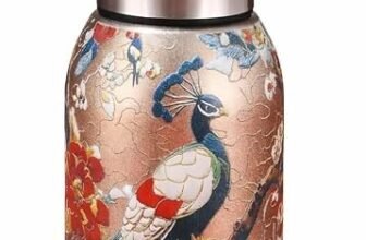 Mini Vacuum Insulated Water Bottle 300 ml, Double Wall Stainless Steel Thermal Flask with Decorative Peacock Print, Compact Travel Mug for Office, Gym, School, Hiking and Daily Carry