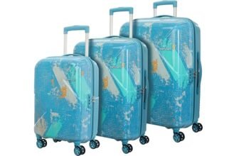 Kamiliant by American Tourister ATHER | Printed Trolley Bag Set of 3 (55+68+79 cms) for Travel|Hard Case Polypropylene (PP) Suitcase|360° 8-Wheel Spinner Luggage Trolley|Combination Lock | Sea Blue