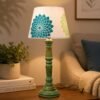 tu casa Classic European Style Inspired Mangowood Aqua Green Table Lamp for Home Decoration, Bedroom, Living Room, Lounge, Office, Study Table (Dahlia Floral Print with Satin Shade) H – 21″ / No Blub