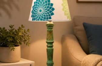 tu casa Classic European Style Inspired Mangowood Aqua Green Table Lamp for Home Decoration, Bedroom, Living Room, Lounge, Office, Study Table (Dahlia Floral Print with Satin Shade) H – 21″ / No Blub