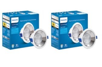 PHILIPS 12 Watt Chrome Reflector LED Ceiling COB Round Spot Light with Focused Beam | Cut Out: 102mm | Warm White, Pack of 2 (Deco Bright)