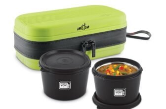 MILTON Town Case Microwavable Lunch Box | Inner Steel, Double Wall, Leak-Proof Design | Compact & Durable Lunch Box for Office use, College, School, (2 x 450 ml), Lemon Green