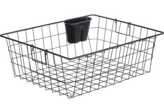 Amazon Brand – Solimo Steel Dish Drainer with Cutlery Stand | Bartan, Plate & Utensil Drying Kitchen Basket | Rectangular | Black