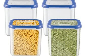 MILTON Stacko 360° Plastic Storage Container (8) Set of 4, 4.13 Litres Each, Blue | Storage Jar | Air Tight | Kitchen Organiser | Container Set | Refrigerator Safe | BPA Free | Stackable | Modular