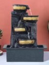 CHRONIKLE Polyresin Tabletop Chocolate Color Designer Indoor 4 Diya Steps Waterfall Fountain for Home Decor with Yellow LED Light & Speed Controller Pump (Size: 38 x 29.5 x 22CM | Wt: 2000grm)