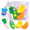KALRA MAGIC Kids Cute Food Shape Eraser Set, Banana Croissant Pea Pod & Scallion Novelty Pencil Erasers with Cartoon Bear Keychain Charm, Fun School Stationery, Return Gifts for Children