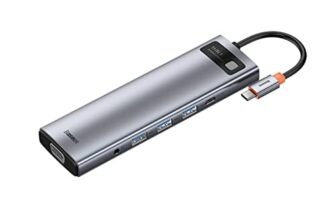 Baseus 11-in-1 Type-C Hub, Metal Gleam Series, Dual HDMI 4K, VGA, USB 3.0, RJ45 LAN, SD/TF Card Reader, 100W PD Charging, Grey