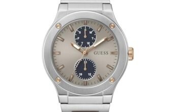 GUESS Jet Analog Watch for man with Grey Round Dial & Multicolor Stainless Steel Bracelet Band Water Resistant Men’s Wrist Watches – GW0795G2