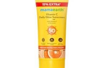 Mamaearth Vitamin C Daily Glow Sunscreen with Vitamin C & Turmeric | For Sun Protection, Tan Protection & Glow | SPF 50 & PA++++ Protection | No White Cast | Lightweight & Non-Sticky | Brightens Skin | In-Vivo Tested | For All Skin Types | 34.5 g