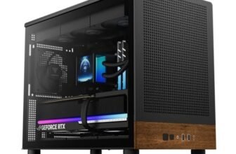 GAMDIAS Athena M4M Wood – Mini Tower Cabinet| Real Walnut Mesh Front Panel | 3 Built-in 120mm Fans, Supports Mini-ITX, Micro-ATX Motherboard | AIO Support Top : 360mm/ Front: 240mm/ Bottom : 360mm
