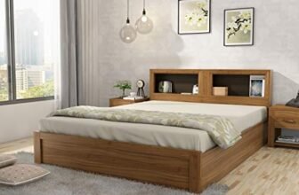 Spacewood Blaze Bed | King Size (78 X 72) Engineered Wood Bed with Box Storage| 3 Year Warranty | Modern Design | Natural Teak