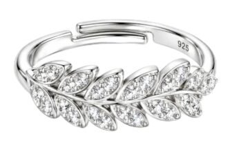 KYAT 925 Sterling Silver Leaf Ring for Women | CZ Diamond Studded Feather Band Ring | Lightweight Floral Finger Ring | Party Wedding Anniversary Everyday Wear | Gift for Girls & Women |