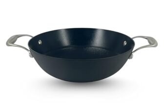 Prabha Induction Base Kadhai 2.4 Litre | Non Stick Black Eisen Cast Iron IB Kadai 24 cm | Cooking Kadai for Deep Frying | Gas & Induction Bottom | Cookware kadai with Steel Handle (Black)