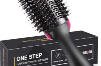One Step Hair Dryer Brush – Hot Air Brush Hair Dryer & Volumizer | Heat Settings | Hair Straightener & Styler Brush for Fast Drying, Smoothening & Salon Blowout | Black & Pink