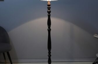 tu casa Classic Vintage Brown Mango Wood Base Floor Lamps with French Floral Print & Satin Shade for Bedroom, Living Room, Lounge, Office Area, Gifting Without Bulb for Home Decoration (Height – 54″)