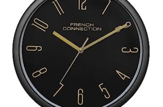 French Connection Stylish Analog Wall Clock for Home Hall Living Bedroom Kitchen with Black Dial – Size: 12 Inches – FCWC07-A