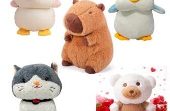 EITHEO Panda Blue Penguin Pink Capybara Teddy White Cat Yellow Pack 5 Soft Plush Stuffed Animals for Kids Boys Girls | Gift Set