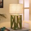 tu casa Handcrafted Mango Wood Table Lamp with Pleated Off-White Cotton Fabric Shade | Elegant Bedside Night Lamp for Bedroom & Living Room