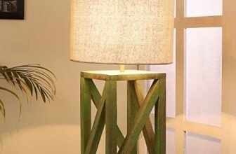 tu casa Handcrafted Mango Wood Table Lamp with Pleated Off-White Cotton Fabric Shade | Elegant Bedside Night Lamp for Bedroom & Living Room