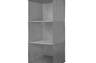 PrettyKrafts 3-Shelf Hanging Wardrobe Organiser with Engineered Wood Base | Heavy-Duty Non-Woven Foldable Closet Storage & Almirah Organizer for Clothes, Accessories, and Toys (Grey)