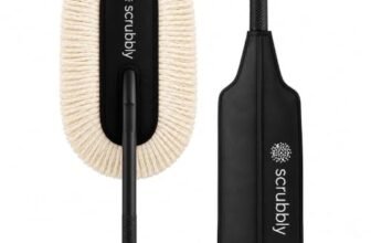 Scrubbly Car Duster – Lint-Free & Scratch-Free Car Cleaner Brush with Long Handle – Car Dust Cleaner Features Paraffin Wax Coating for 2X Better Cleaning Performance – Car Cleaning Brush for Exterior